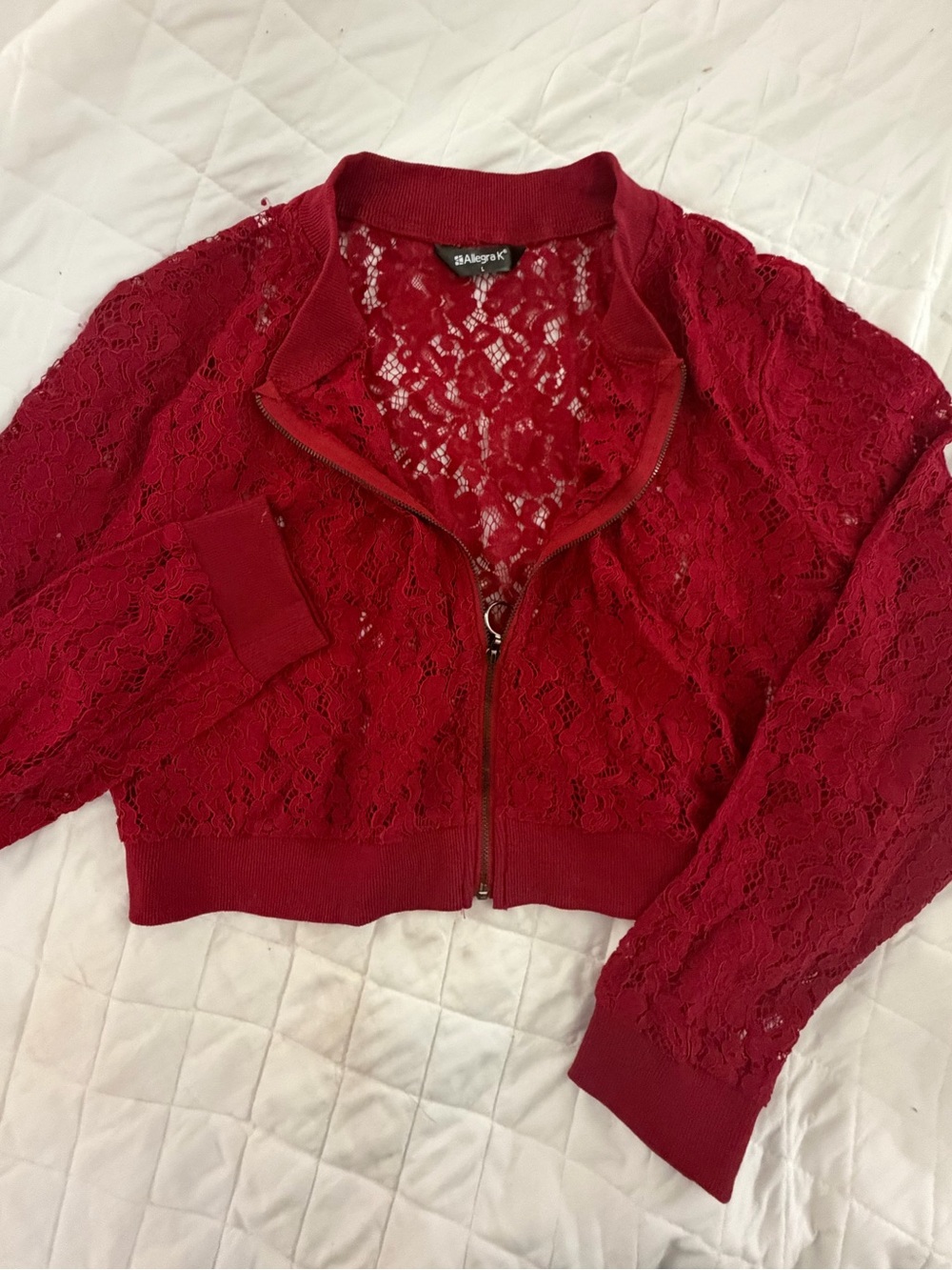 Red Lace Zip-Front Bomber Jacket 🖤